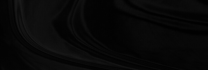 Fototapeta premium Black gray satin dark fabric texture luxurious shiny that is abstract silk cloth panorama background with patterns soft waves blur beautiful.