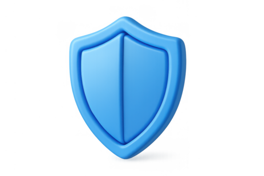 Blue 3d shield icon symbolizing defense, security, protection, and safety for digital data and privacy