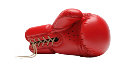 Single red boxing glove isolated on transparent background