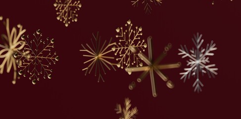 Elegant gold snowflakes on a deep red background, perfect for winter holiday designs. Ideal for Christmas, New Year, and festive projects.
