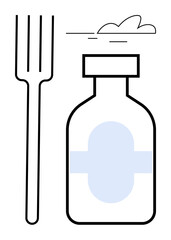 Fototapeta premium Fork and bottle with modest emphasis on clean design, ideal for themes thumbs up dining, food, cooking, kitchen, nutrition, healthy living, minimalism, and flat conceptual visuals
