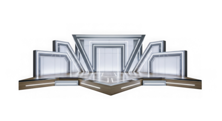 Futuristic stage design with geometric shapes and lighting isolated on transparent background