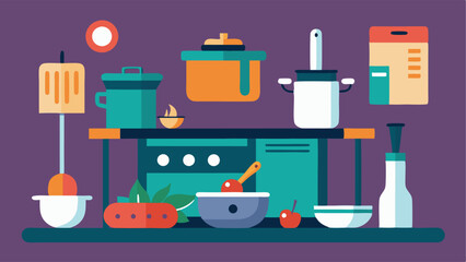 A cooking station equipped with kitchen tools and ingredients for cultural cuisine workshops.