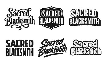 Obraz premium Sacred Blacksmith Typography. Sacred Blacksmith. Set lettering. harmonious lettering variations of the same emblematic concept (Whimsical curly type with