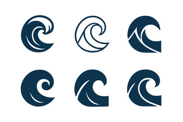 Ocean Wave Logos. Graphic design trends ? nature-inspired design. Set Logo of ocean wave: crest and curl. Icon set. harmonious logo variations of the same