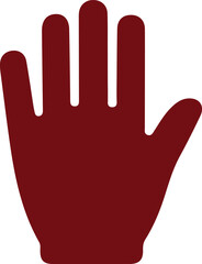Maroon hand print symbol graphic isolated palm fingers gesture sign five stop icon
