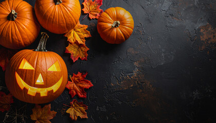 Halloween, arrière-plan citrouille, fond sombre pierre ardoise noire