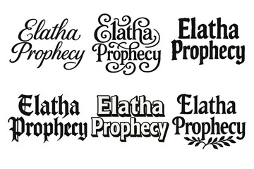 Fototapeta premium Diverse Lettering Variations. Elatha Prophecy. Set lettering. harmonious lettering variations of the same emblematic concept, each with different artistic