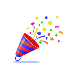 Obraz premium Party popper exploding with colorful confetti and streamers