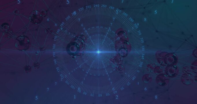 Faint glow forming numeric grid, rotating ring guiding clusters toward glowing center