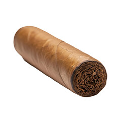Close-up of a hand-rolled, brown tobacco product isolated on black