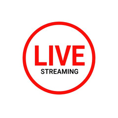 Red circle with live text and small text below isolated on transparent background. Red circle live indicator