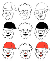 Santa Claus line vector icon Christmas set 2026. Hand-drawn thin icons. Black, and color vector icons.