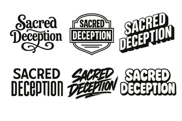 Obraz premium Creative Lettering Grid. Sacred Deception. Set lettering. harmonious lettering variations of the same emblematic concept (Whimsical curly type with flourishes,