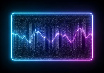 A dynamic, glowing graphical representation of audio waveforms, displayed on a screen with vibrant neon colors.