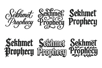 Fototapeta premium Sekhmet Lettering Variations. Sekhmet Prophecy. Set lettering. harmonious lettering variations of the same emblematic concept, each with different artistic