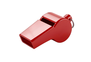 Isolated 3D render of red whistle symbolizing sports training equipment.