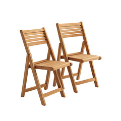 Two folding wooden chairs, light brown with slatted backs, on a black backdrop
