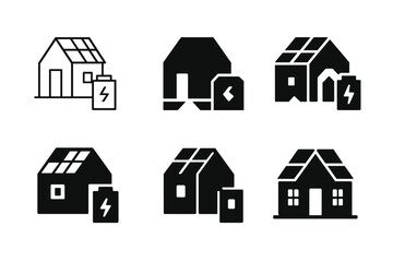 Fototapeta premium Off-Grid Logo Variations. Off-grid living solutions. Set Logo of Off-grid living solutions: a cabin with rooftop solar panels and battery bank. harmonious logo