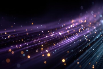Fototapeta premium Abstract purple light trails with glowing dots on a dark background