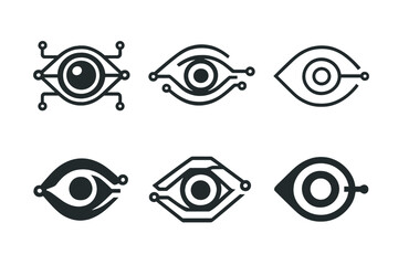 Naklejka premium Cybernetic Eye Logos. Art in science fiction and speculative fiction. Set Logo of Art in science fiction and speculative fiction: Cybernetic eye. harmonious