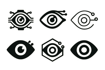 Cybernetic Eye Logos. Art in science fiction and speculative fiction. Set Logo of Art in science fiction and speculative fiction: Cybernetic eye. harmonious