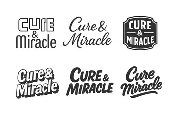 Obraz premium Harmonious Lettering Variations. Cure & Miracle. Set lettering. harmonious lettering variations of the same emblematic concept (Abstract geometric letterforms,