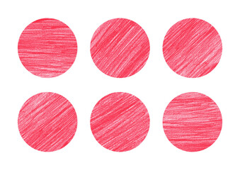 手描きで描いた赤色鉛筆の丸の図形素材