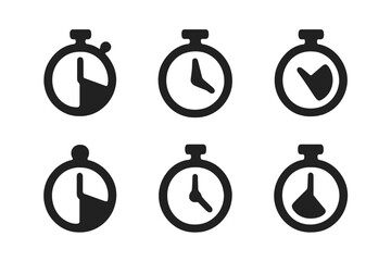 Geometric Game Timer Icons. Family Game Nights. Set Logo of Game Timer: Minimal outline, Abstract geometric, Negative space, Flat solid, Symmetrical form,