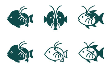 Naklejka premium Animal Symbiosis Logos. Animal symbiosis. Set Logo of Animal symbiosis: Cleaner shrimp and reef fish. harmonious logo variations of the same emblematic