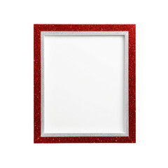 Empty picture frame, red glitter border, white inner frame, on black background