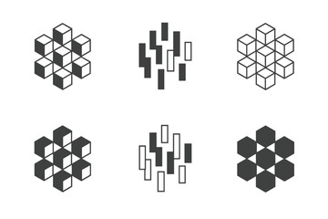 Theater Acoustic Logos. Theater sound design. Set Logo of Theater sound design: Acoustic diffuser panel. harmonious logo variations of the same emblematic