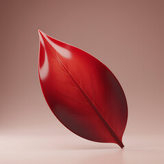Single Red Leaf with Veins on Soft Pink Background