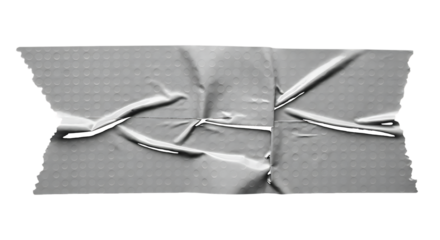 Wrinkled Grey Duct Tape Strip with Dot Pattern adhesive isolated on a transparent background