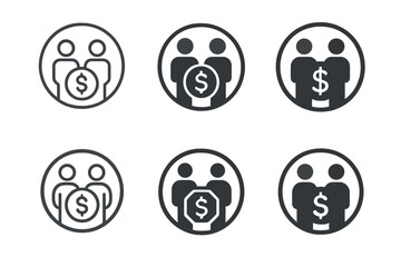 Family Budget Logos. Setting limits on family spending. Set Logo of Setting limits on family spending: parental figures holding dollar sign within circle. Icon