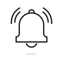 Ringing bell line icon. Doorbell, reminder, subscribe, alarm symbol. Isolated on a white background. Editable stroke. Flat design. Vector illustration.