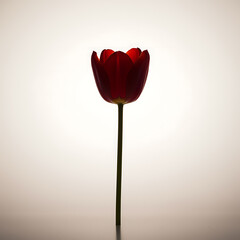 Single red tulip backlit against white background single flower