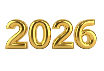 Golden metallic 2026 design symbolizing New Year and Sylvester celebration.