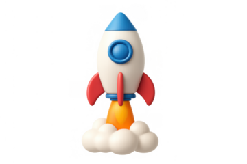 Rocket launching, symbolizing startup development, business growth, project success, and innovation on a transparent background