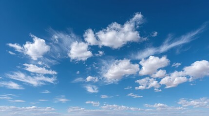Fototapeta premium Bright Blue Sky with Scattered White Clouds on a Sunny Day Perfect for Nature and Outdoor Themes