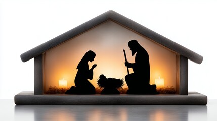 Nativity scene with candles depicting the birth of Jesus in soft light