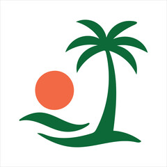 Fototapeta premium Tropical beach sunset palm tree icon silhouette on vector white background