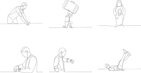 Fitness and Business One Line Art Illustration Depicting Diverse Activities and Lifestyles in a Modern Minimalist Style