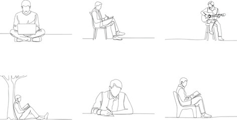 Continuous Line Art of People Engaged in Various Activities and Interests Creative Occupations and Leisure Pursuits