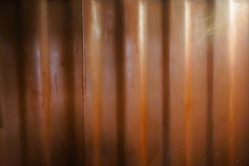 Rotbraune alte Kupferfassade mit Streifenmuster und Licht als Hintergrund