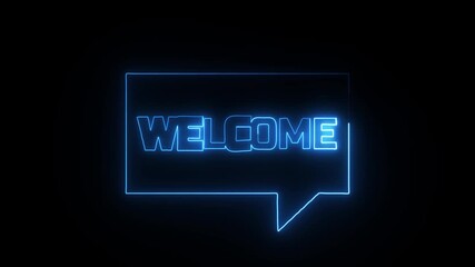 Businessman showing neon line of WELCOME sign banner, welcome word, people celebrate, meeting, greeting, discount and clearance for promo video on black background.