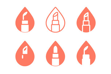 Vibrant Lipstick Logo Designs. Vibrant lipstick colors for summer. Set Logo of Vibrant lipstick colors for summer: Coral-gloss highlight drop. harmonious logo