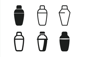Cocktail Shaker Logos. Spirits and Liquors. Set Logo of Cocktail Shaker: Filled silhouette, Minimal outline, Abstract geometric, Negative space, Stylized