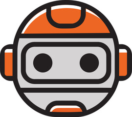Cartoon Robot Head with Orange Accents and Circular Design.