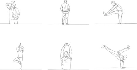 Line Art Illustration of People Doing Yoga and Stretching Exercises for Healthy Lifestyle and Wellness Concepts Minimalist Design